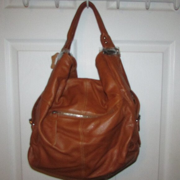 Leather Caramel Tan Unique Hobo Handbag - NEW - Picture 8 of 12